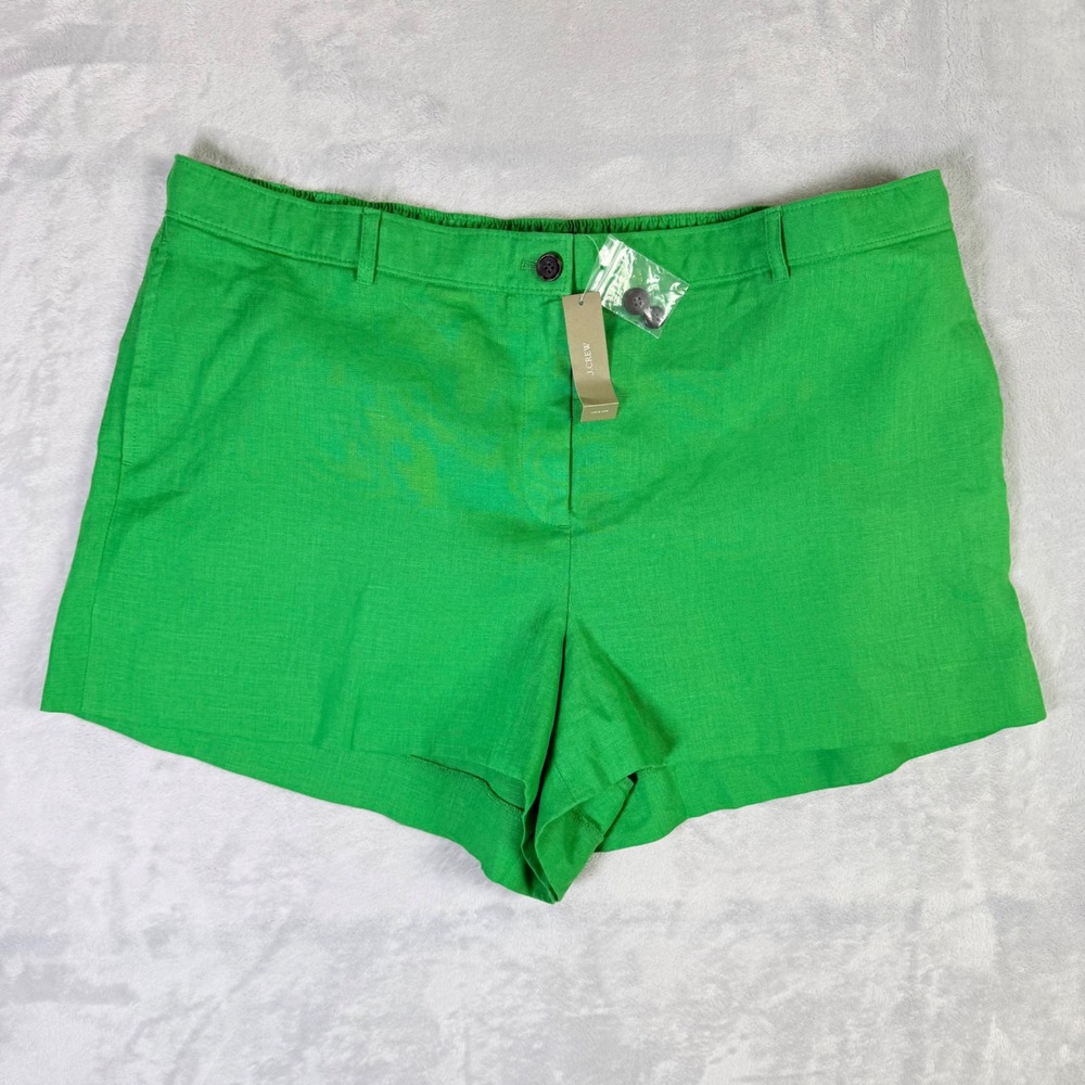 J.Crew Shorts Women 2X Green Linen Blend Elastic Summer‎ Resortwear NEW
